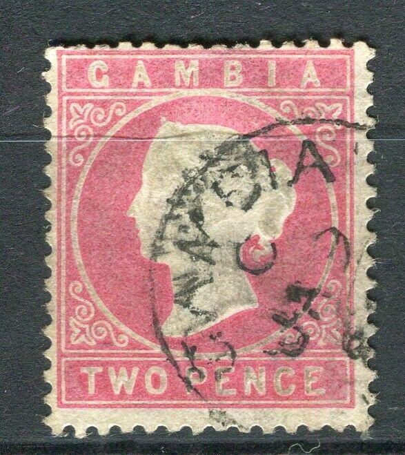 GAMBIA; 1880-81 early classic QV Crown CC issue fine used 2d. value, Postmark