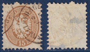 Lombardy-Venetia - 1863 - Scott #24 - used in Levant - KUSTENDJE pmk Romania