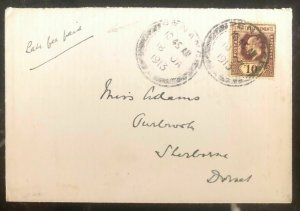 1913 Penang Straits Settlements Late Fee Paid cover To Sherborne England