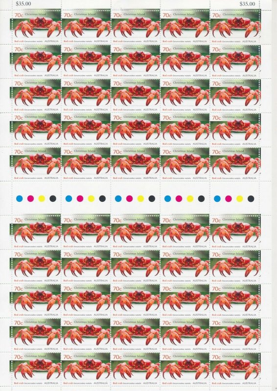 Christmas Island: 2014 70c Red Crab Migration full sheet of 50 MNH** 