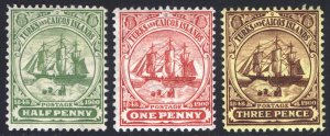 Turks & Caicos Islands 1905 1/2d-3d Wmk MCA Scott 10-12 SG 110-112 MLH Cat $29