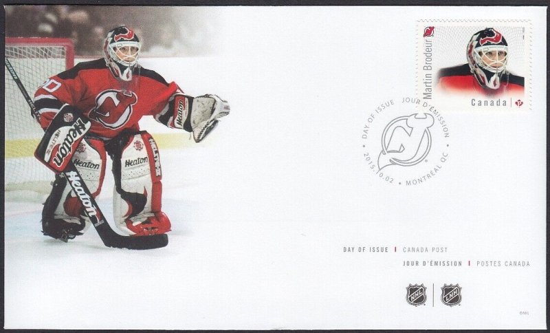 MARTIN BRODEUR = GREAT CANADIAN GOALIES, HOCKEY = Official FDC Canada 2015 #2872