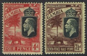 GAMBIA 1922 KGV ELEPHANT 4D AND 71/2D WMK MULTI CROWN CA