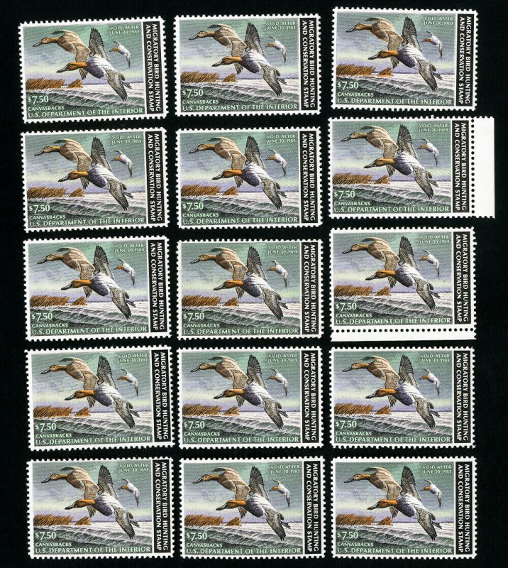 US Stamps # RW49 VF OG NH Lot of 15 PO Fresh Face $112.50