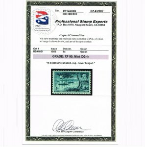 EXCEPTIONAL GENUINE SCOTT #1021 MINT PRISTINE OG NH PSE CERT GRADED XF-90