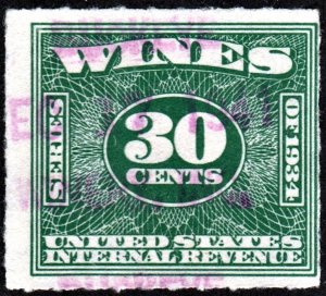 RE101 30¢ Wine Revenue Stamp (1934) Used