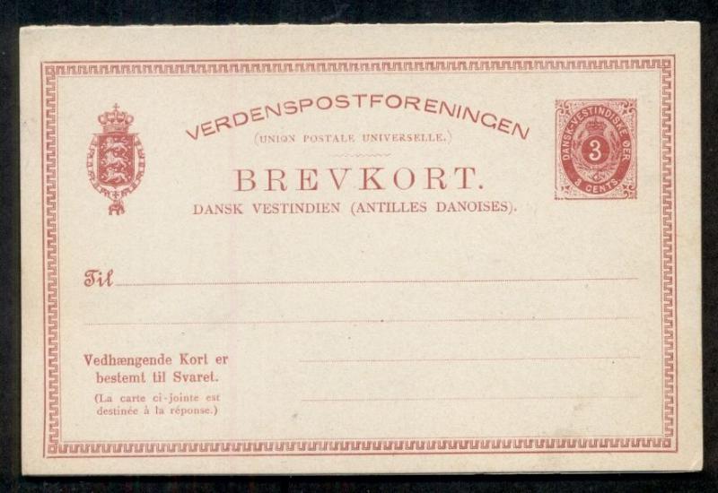 Danish West Indies #BKd2, 3¢ double card, unused, VF, Facit $32.50