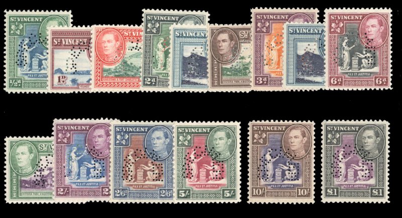 St. Vincent #141-151S (SG 149-159s) Cat£325, 1936-47 George VI, complete set...