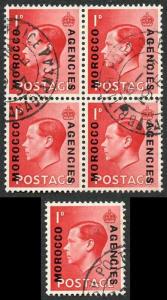 Morocco Agencies SG75a KEVIII 1d Block of 4 with long surcharge