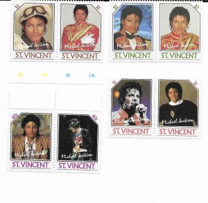 St. Vincent Michael Jackson Stamp set - CAT VALUE $14.95