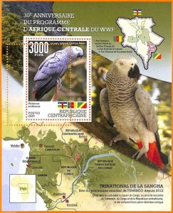 A5643 - CENTRAL AFRICAN REP, ERROR, 2020 МISPERF SOUVENIR S: Birds Parrot, Flags