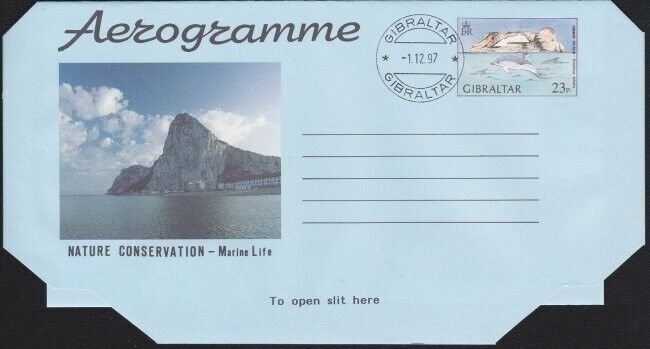 GIBRALTAR 1997 23p Dolphons aerogramme CTO.................................B3244