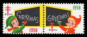 USA WX191 Mint (NH) 1958 Christmas Seal Pair (Perf 13)