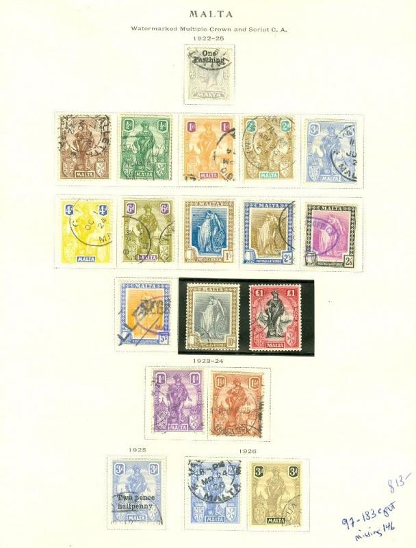 EDW1949SELL : MALTA 1922-30 Beautiful, all VF Used collection. Scott Cat $2,250.