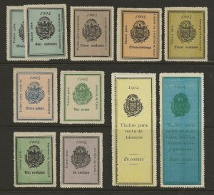 Salvador 1904 Revenues Group 11 diff. from various offices F/VF Unused (No gum)