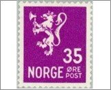 Norway Used NK 249   Posthorn and Lion III (no wmk) 35 Øre Violet