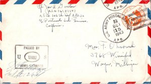 United States A.P.O.'s 6c Monoplane Air Envelope 1943 U.S. Army Postal Servic...