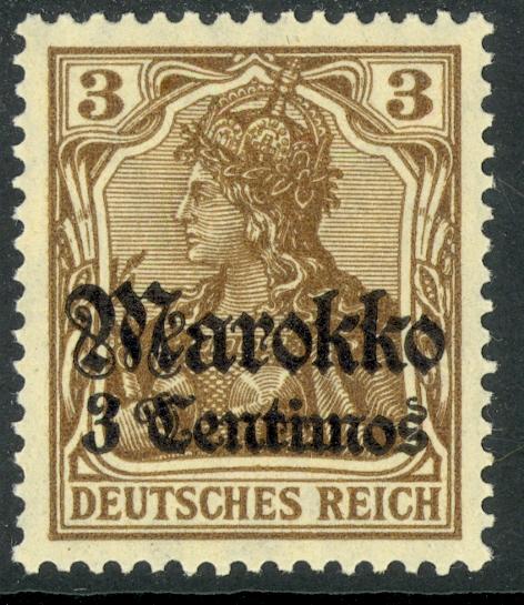 GERMAN OFFICES IN MOROCCO 1911 2c on 3pf Marokko Ovpt Germania Sc 45 MVLH