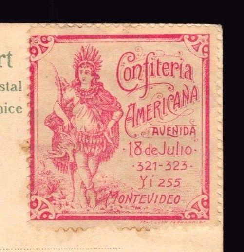 Ca1890 Uruguay poster stamp Native Indian hunter bow bird lithographic superb