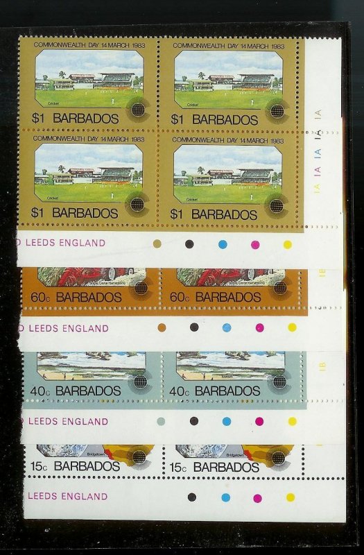 BARBADOS Sc#598-601 Complete Mint Never Hinged PLATE BLOCK Set