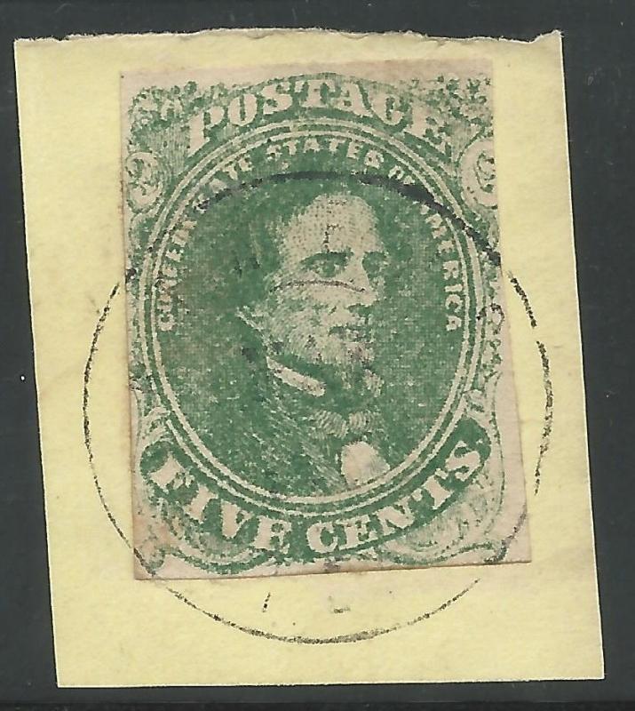 CSA Scott #1 Stone 2 Dry Printing Used Confederate Stamp on Piece Athens, TN CDS