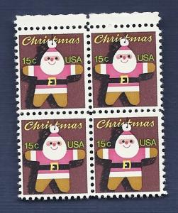 1800 15c Gingerbread Santa block of 4 VF/MNH/OG scv $3.00