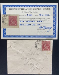 1918 New Hill Australia cover To Sydney With Certificate Of Expertisation