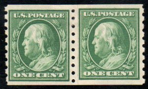 USA #392 F/VF OG Hr, paste-up pair, right stamp is superb, robust color!