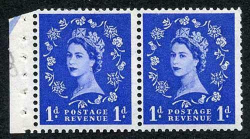 SB22 1d Wmk Tudor Booklet Pane of 2 Perf E(1/2v) U/M