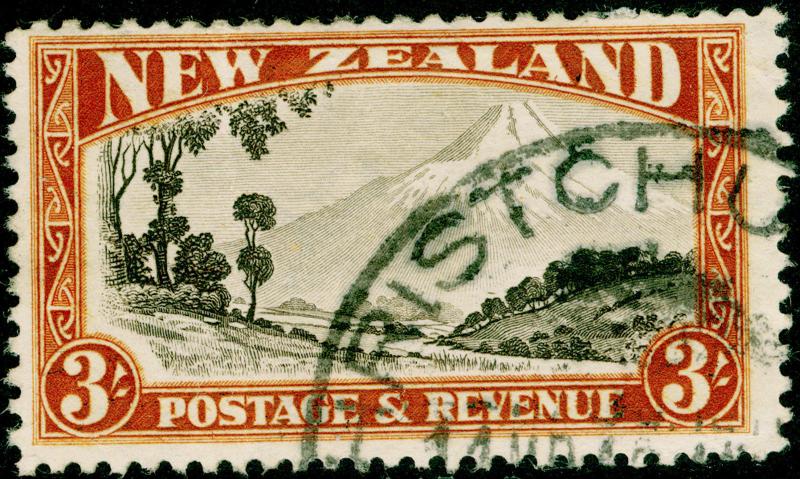 NEW ZEALAND SG590b, 3s chocolate & yellow-brown, USED. Cat £50. PERF 12½.