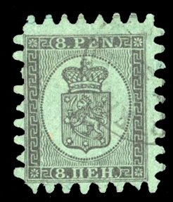 Finland #7b Cat$240, 1874 8p black, type II, used, short perf.