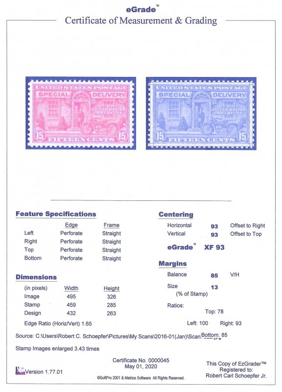 E16 15 cents Motorcycle, Stamp mint OG NH EGRADED XF 93 XXF