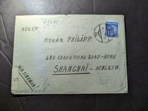 1941 Germany WWII Judaica Cover to Jewish Refugee in Shanghai China Ghetto