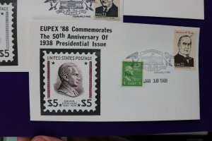 Eupex 1988 50th anniv 1938 US presidential issue 832 833 834 cachet show expo