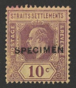 MALAYA - STRAITS SETTLEMENTS 1906 KEVII 10c wmk mult crown, SPECIMEN. UNIQUE!