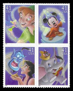 PCBstamps  US #4192/4195a Block $1.64(4x41c)Disney:Magic, MNH, (21)