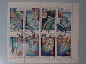 1972-DHUFAR STAMP: WORLD SPACE PROGRAMS CTO-NH FULL SHEET CTO FIRST DAY CANCEL