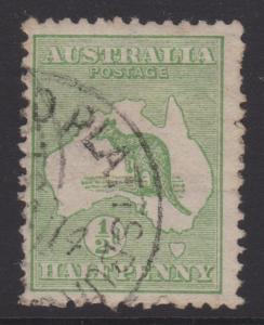 Australia 1913 Kangaroo 1/2d Yellow Green Sc#1 Used  Wallsend Plattsburg Cancel