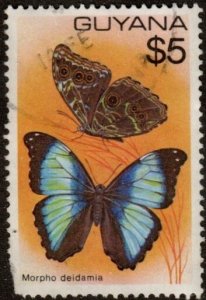 Guyana 289 - Used - $5 Claudina Agrias Butterfly (1978) (cv $1.70)