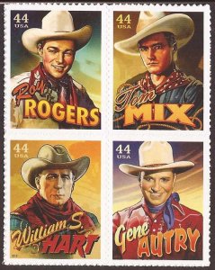 US Stamp - 2010 Silver Screen Cowboys - 4 Stamp Block or Strip #4446-9