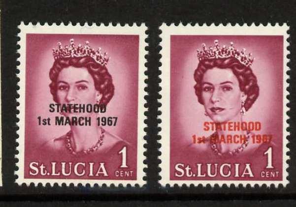 St Lucia 214 Red & Black Statehood o/p MNH Queen Elizabeth