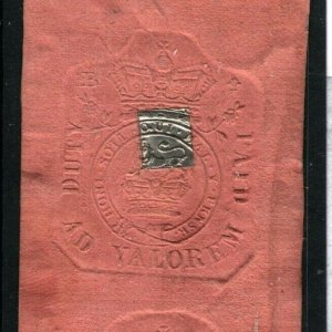 GB QV Cypher Label *RED PAPER* REVENUE Embossed 7/6d Duty Paid PAIR c1840  1349b