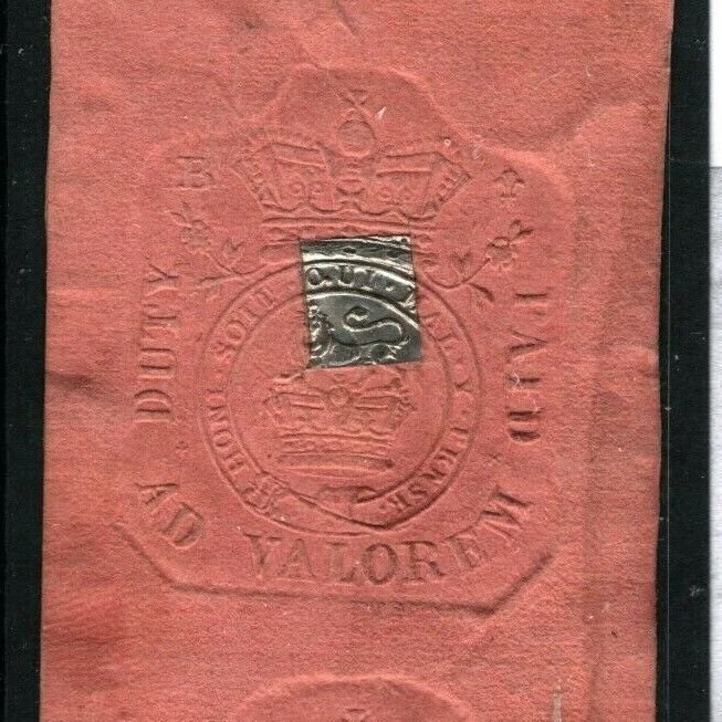 GB QV Cypher Label *RED PAPER* REVENUE Embossed 7/6d Duty Paid PAIR c1840  1349b