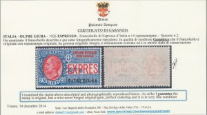 Italy Oltre Giuba - Exp n.2  cv 660$ Certificate Super Centered MNH**
