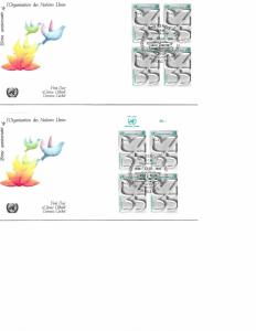 UN Geneva 93 FDC, MNH, single, pair, block of four, margin inscription block