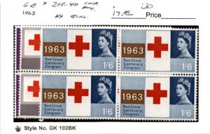 Great Britain, Postage Stamp, #398-400 Blocks Mint LH, 1963 Red Cross (AE)