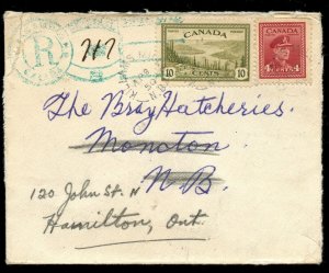 ?KILLAM'S MILLS, N.B. Keyhole Registration handstamp 1950 cover Canada