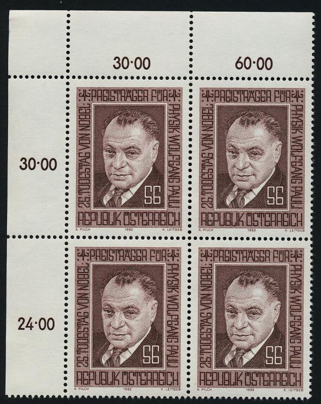 Austria 1263 TL Block MNH Wolfgang Pauli, Nobel Prize winner