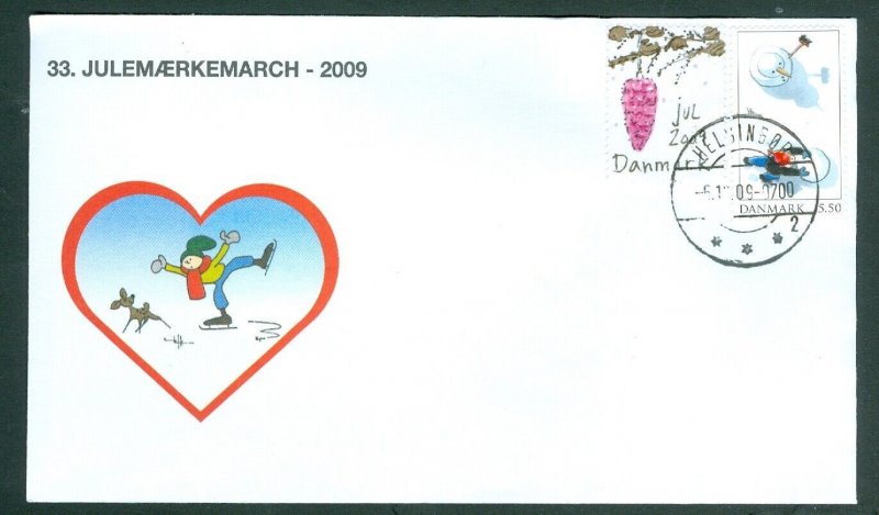 Denmark Cover. 2009. Dog,Skate.Helsing “Christmas Seal Walk # 33 Sc# 1448A. #03