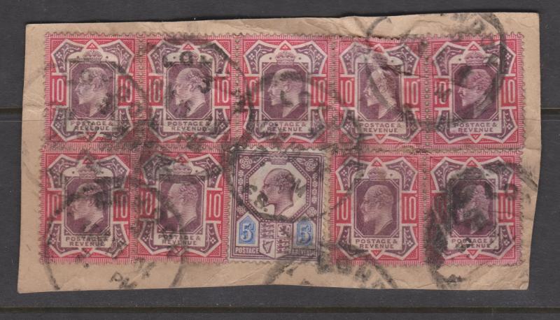 Great Britain Sc#137 x 9 Sc#134 Used on Piece